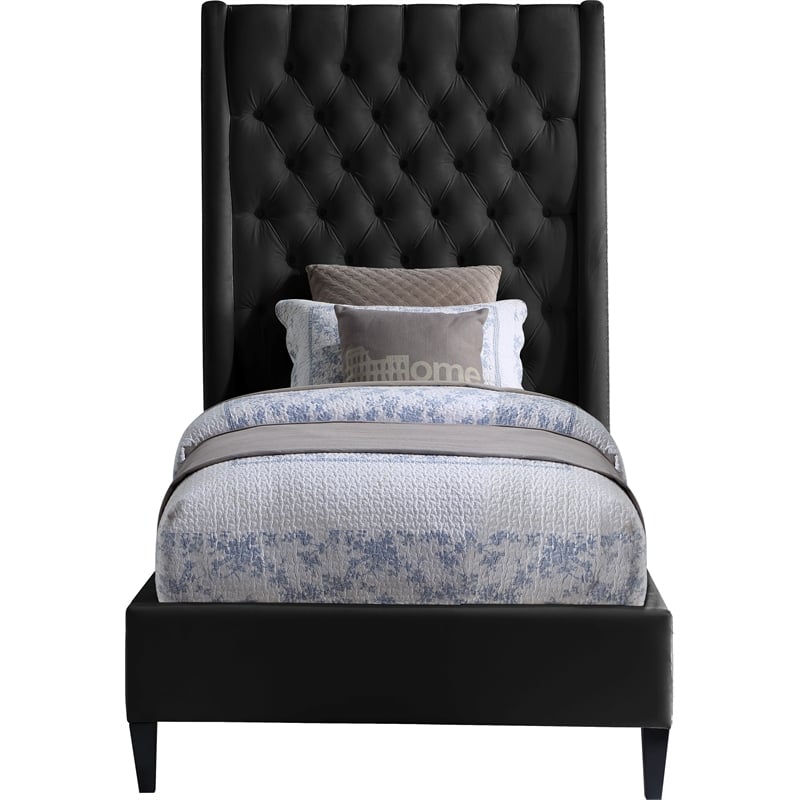 Meridian Furniture Fritz Black Velvet Twin Bed
