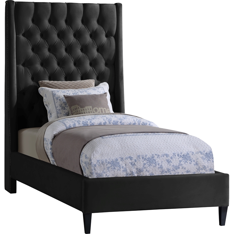Meridian Furniture Fritz Black Velvet Twin Bed