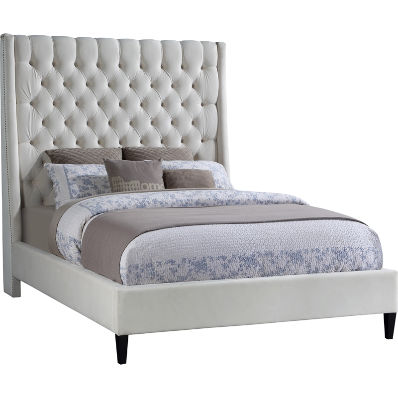 Meridian Furniture Fritz Cream Velvet Full Bed