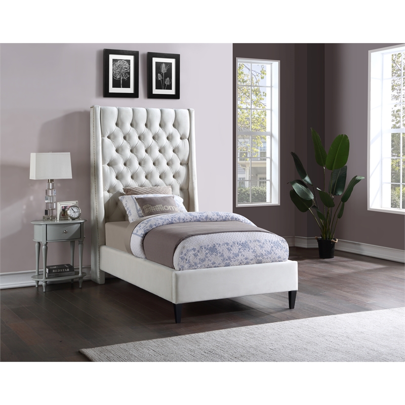 Meridian Furniture Fritz Cream Velvet Twin Bed