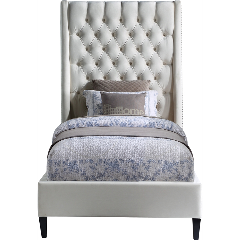 Meridian Furniture Fritz Cream Velvet Twin Bed