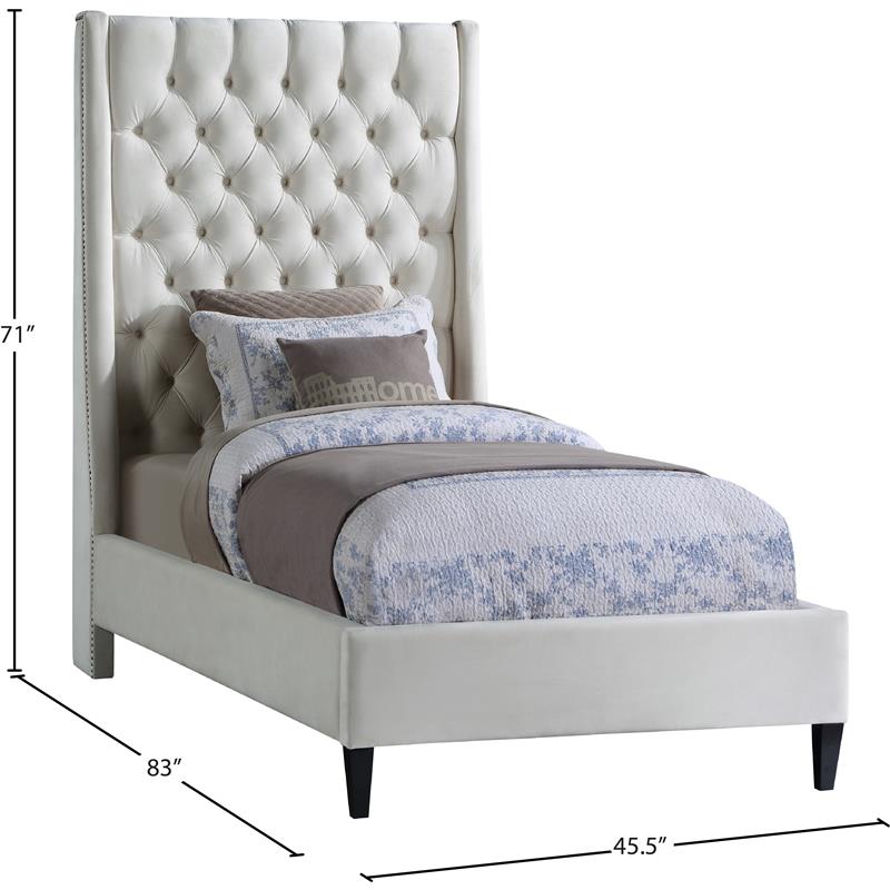Meridian Furniture Fritz Cream Velvet Twin Bed