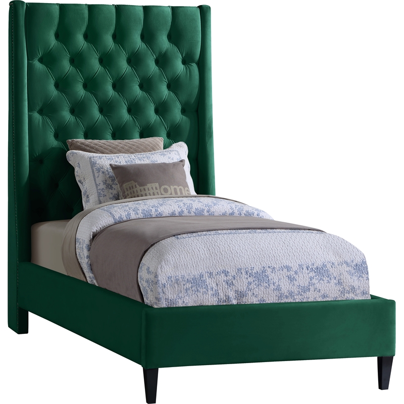Meridian Furniture Fritz Green Velvet Twin Bed