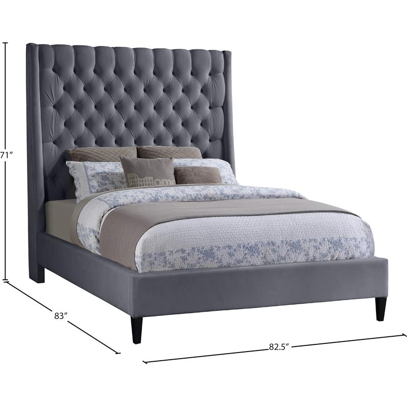 Meridian Furniture Fritz Gray Velvet King Bed