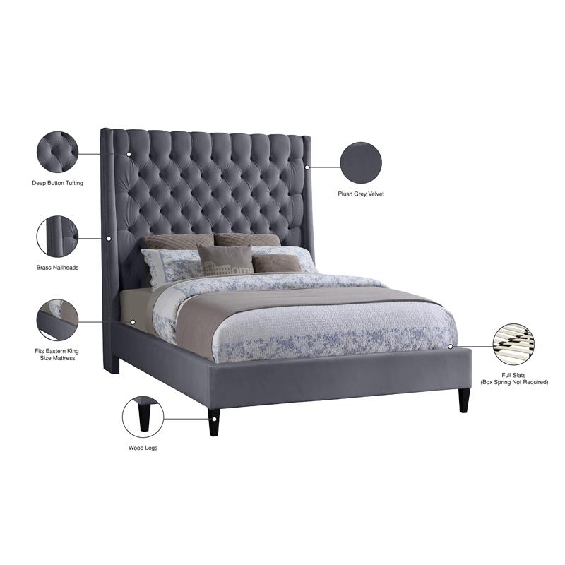 Meridian Furniture Fritz Gray Velvet King Bed