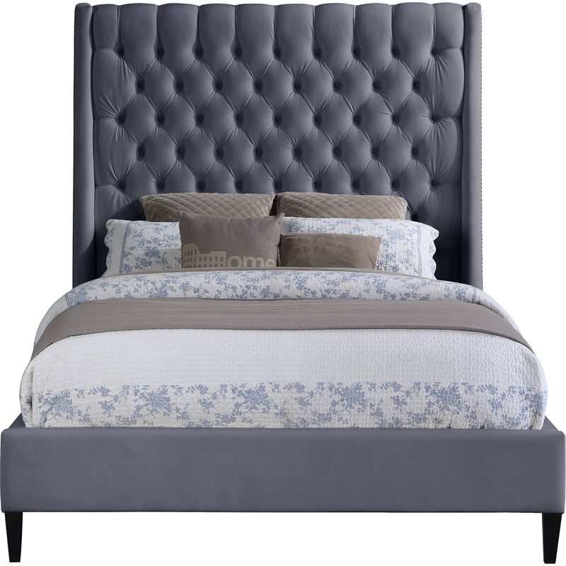 Meridian Furniture Fritz Gray Velvet Queen Bed
