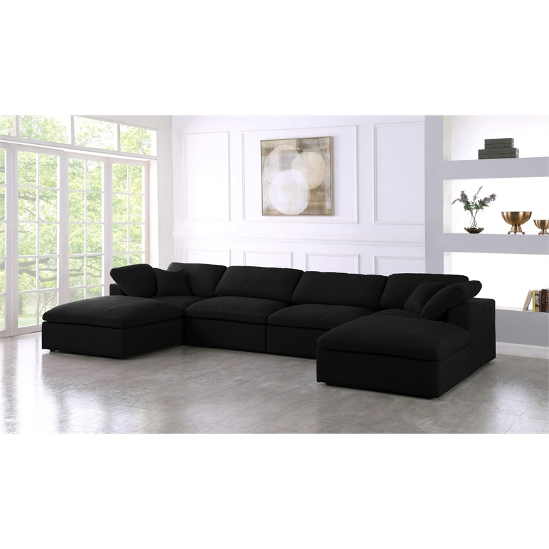 Meridian Furniture Serene Black Linen Fabric Deluxe Modular Sectional