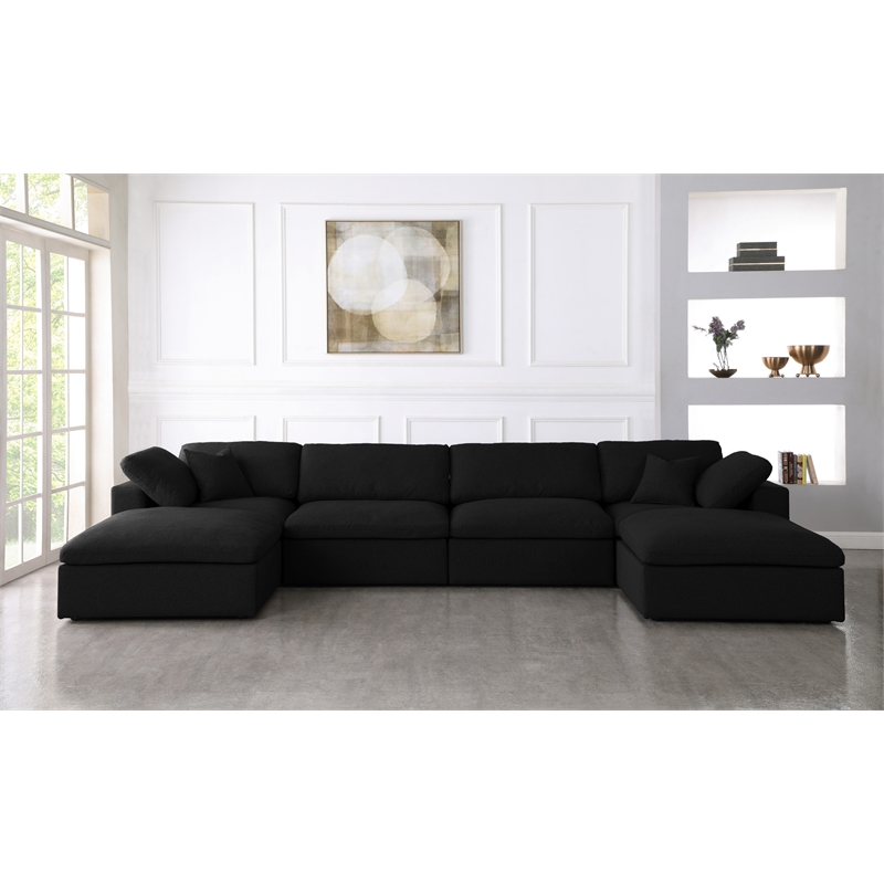 Meridian Furniture Serene Black Linen Fabric Deluxe Modular Sectional