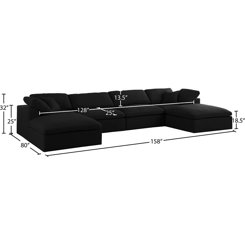 Meridian Furniture Serene Black Linen Fabric Deluxe Modular Sectional