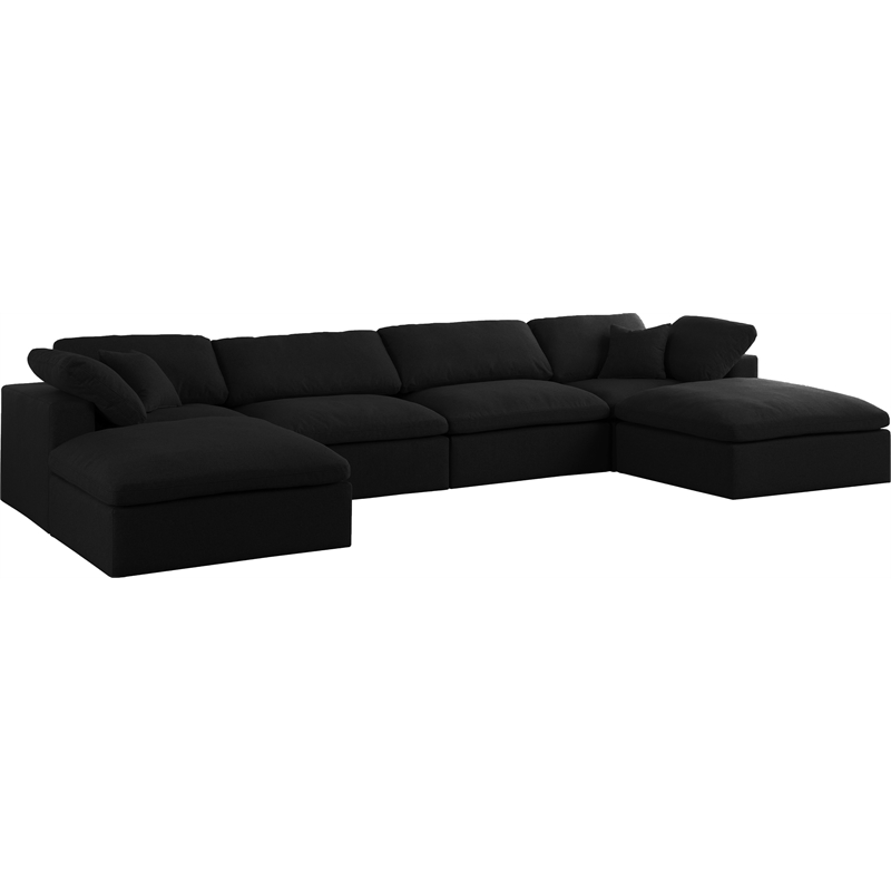 Meridian Furniture Serene Black Linen Fabric Deluxe Modular Sectional