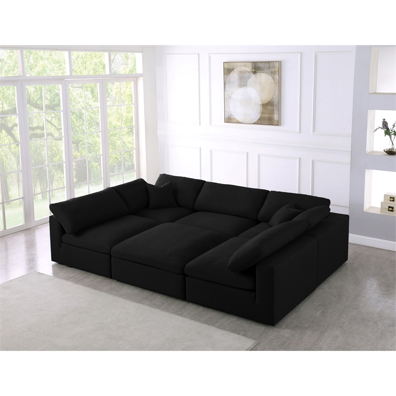 Meridian Furniture Serene Black Linen Fabric Deluxe Modular Sectional