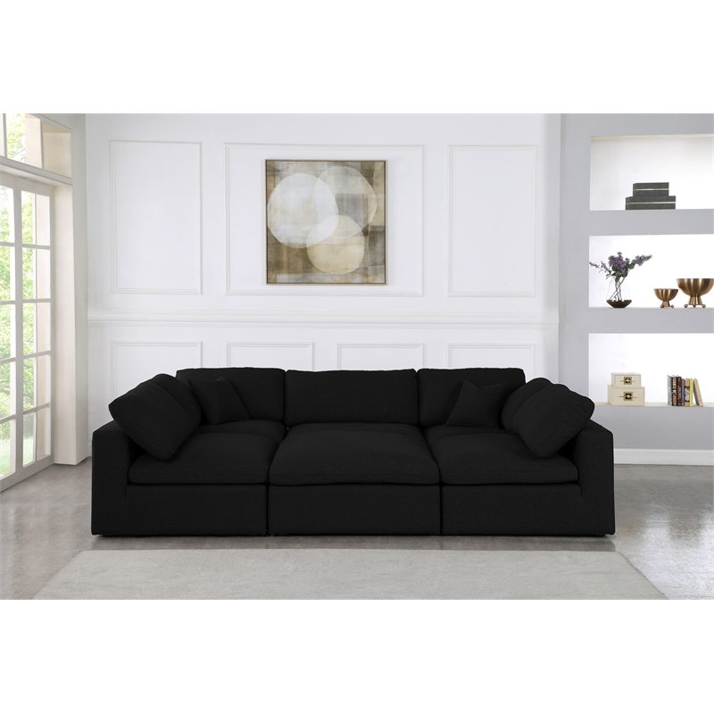 Meridian Furniture Serene Black Linen Fabric Deluxe Modular Sectional