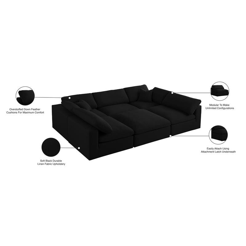 Meridian Furniture Serene Black Linen Fabric Deluxe Modular Sectional
