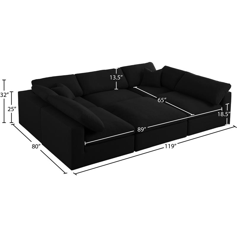 Meridian Furniture Serene Black Linen Fabric Deluxe Modular Sectional