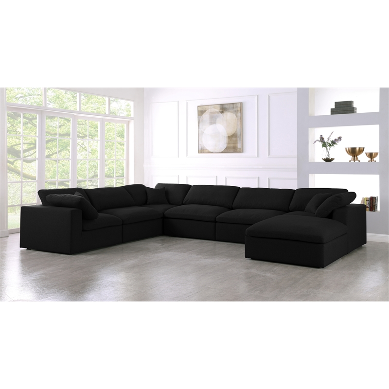 Meridian Furniture Serene Black Linen Fabric Deluxe Modular Sectional