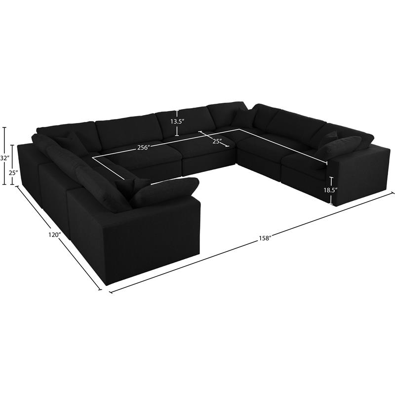 Meridian Furniture Serene Black Linen Fabric Deluxe Modular Sectional