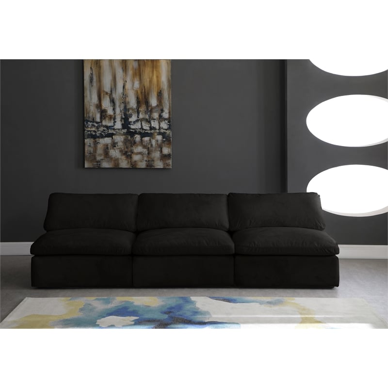 Meridian Furniture Cozy Black Velvet Modular 3 Piece Armless Sofa