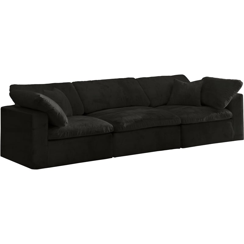 Meridian Furniture Cozy Black Velvet Modular 3 Piece Sofa