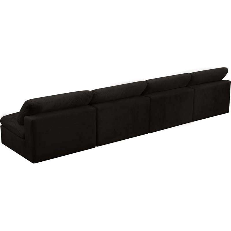 Meridian Furniture Cozy Black Velvet Modular 4 Piece Armless Sofa