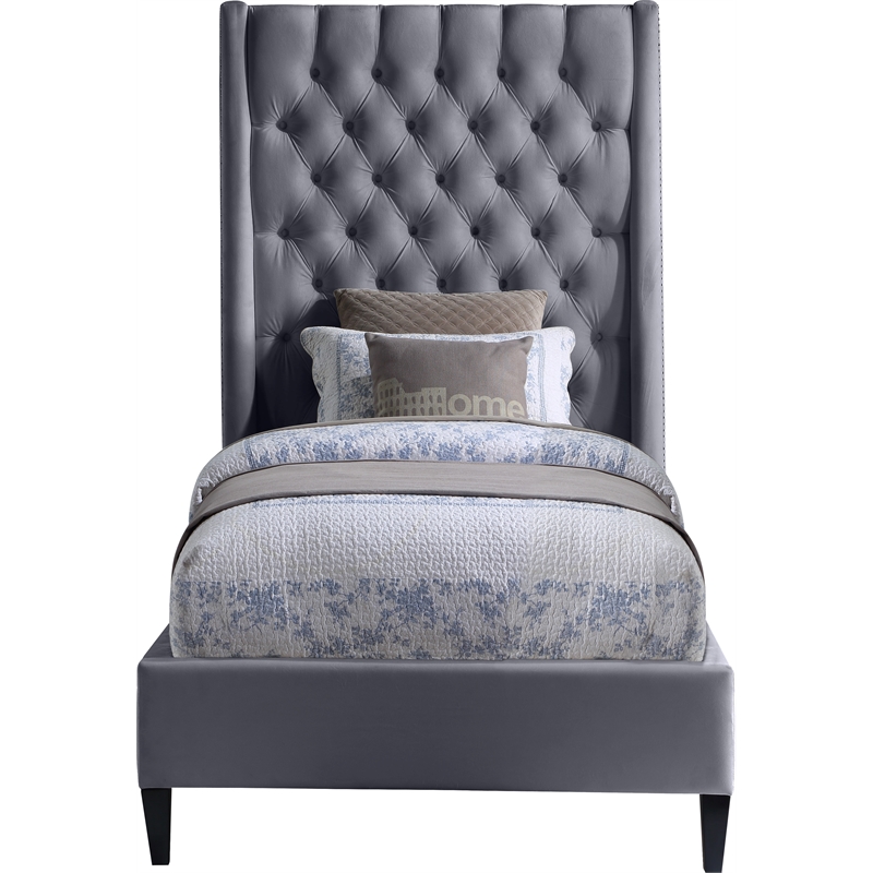 Meridian Furniture Fritz Gray Velvet Twin Bed