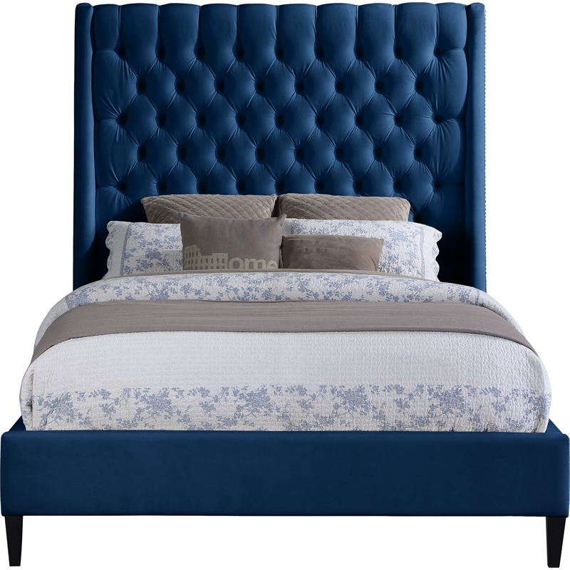 Meridian Furniture Fritz Navy Velvet King Bed