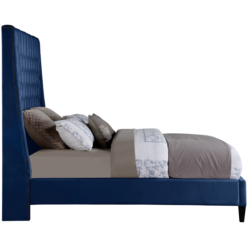 Meridian Furniture Fritz Navy Velvet Queen Bed