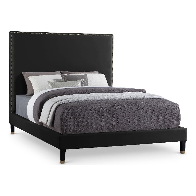 Meridian Furniture Harlie Black Velvet Queen Bed