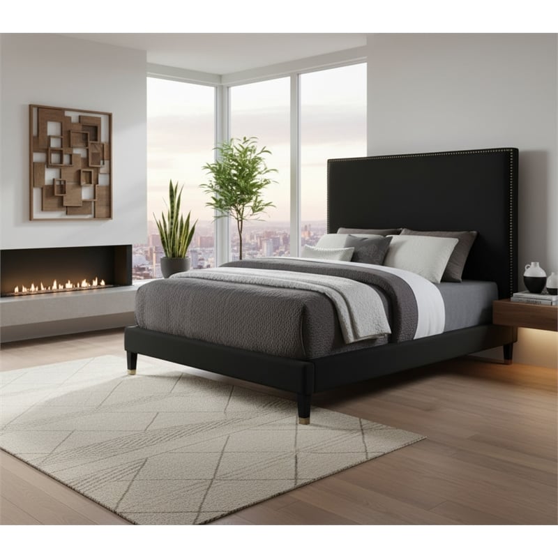 Meridian Furniture Harlie Black Velvet Queen Bed