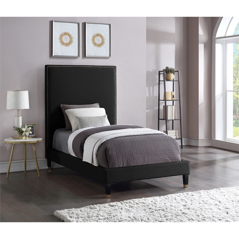 Meridian Furniture Harlie Black Velvet Twin Bed