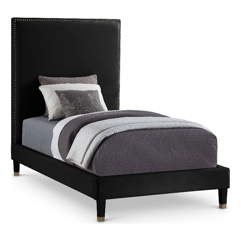 Meridian Furniture Harlie Black Velvet Twin Bed