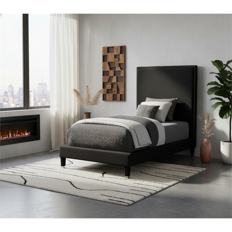 Meridian Furniture Harlie Black Velvet Twin Bed