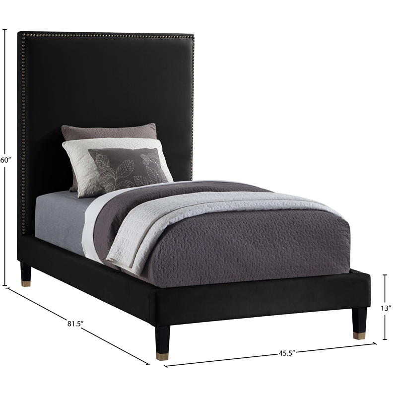 Meridian Furniture Harlie Black Velvet Twin Bed