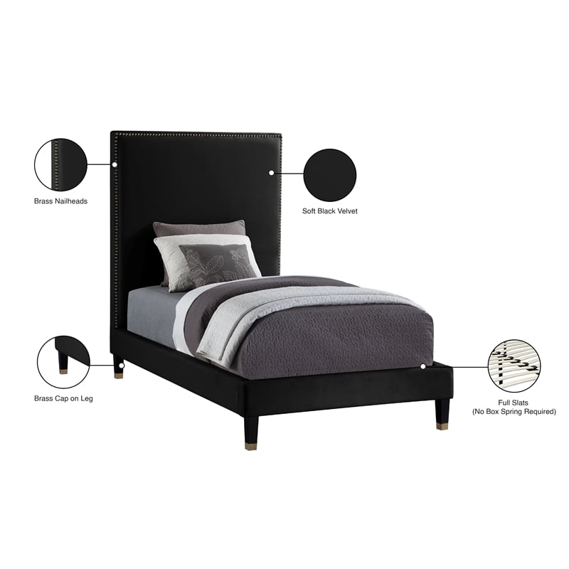 Meridian Furniture Harlie Black Velvet Twin Bed