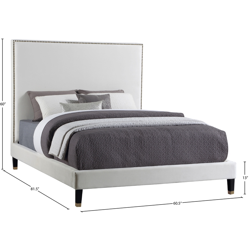 Meridian Furniture Harlie Cream Velvet Full Bed