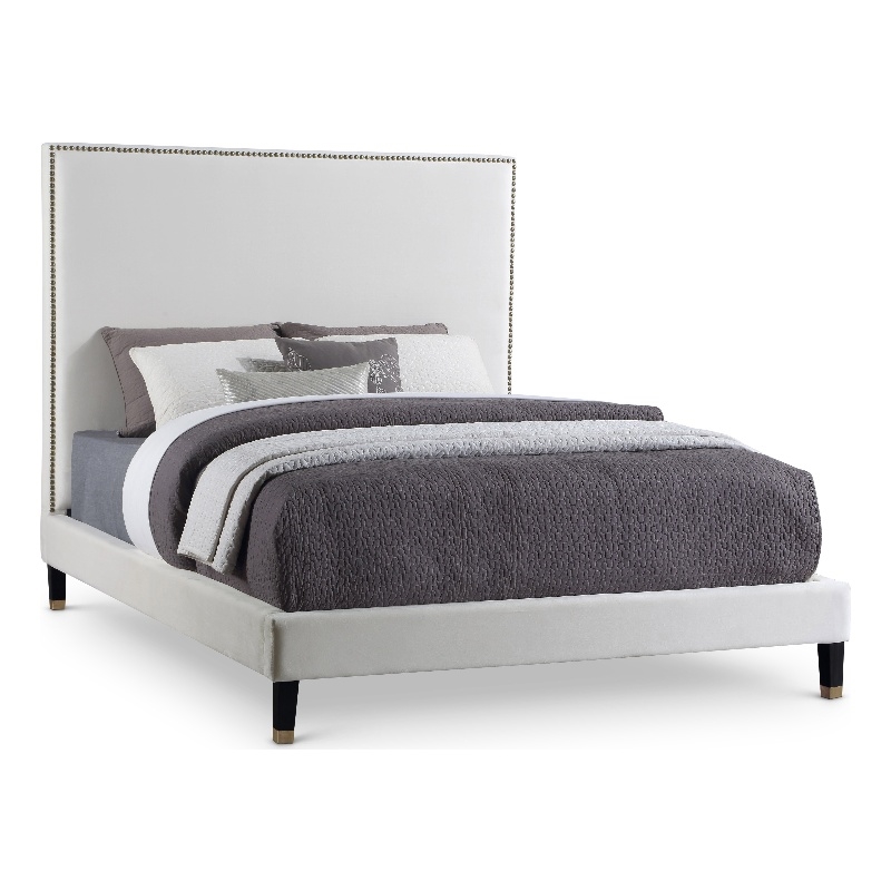 Meridian Furniture Harlie Cream Velvet Full Bed