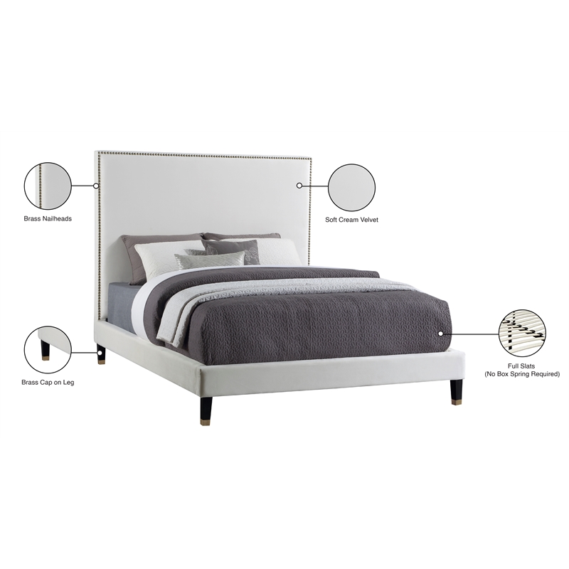Meridian Furniture Harlie Cream Velvet Full Bed