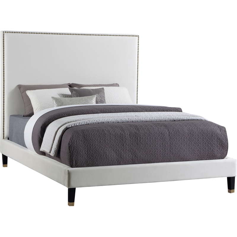 Meridian Furniture Harlie Cream Velvet King Bed