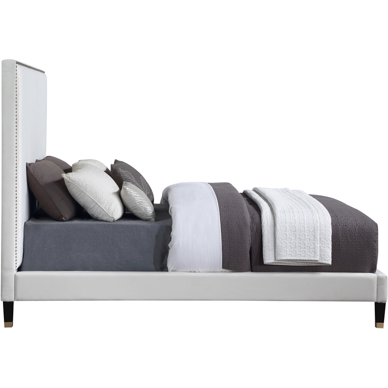 Meridian Furniture Harlie Cream Velvet Queen Bed