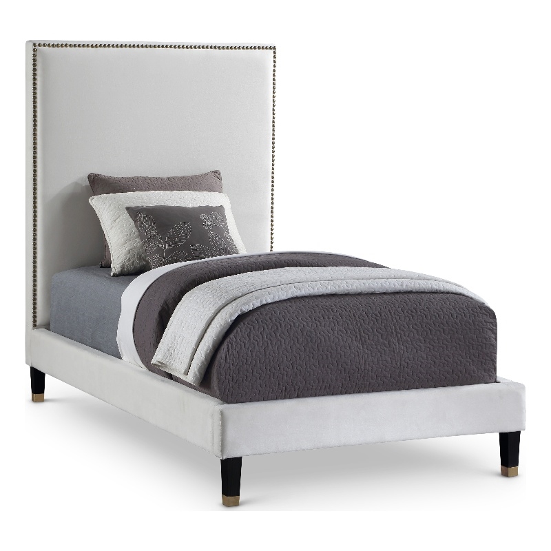 Meridian Furniture Harlie Cream Velvet Twin Bed