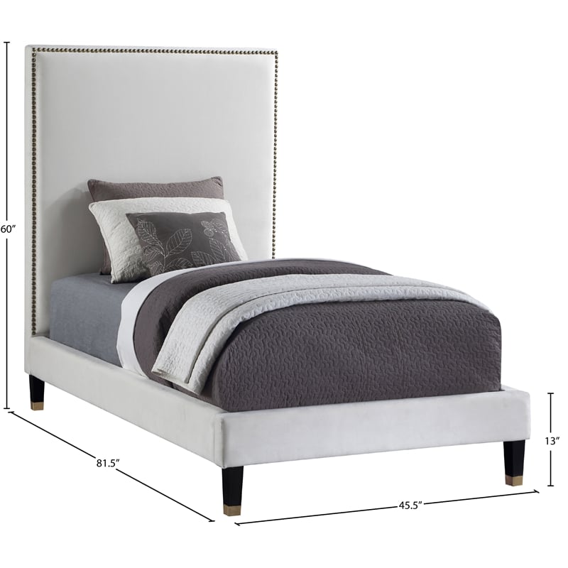 Meridian Furniture Harlie Cream Velvet Twin Bed