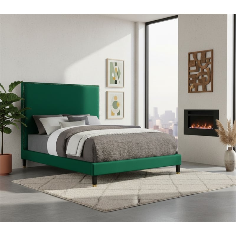 Meridian Furniture Harlie Green Velvet Full Bed