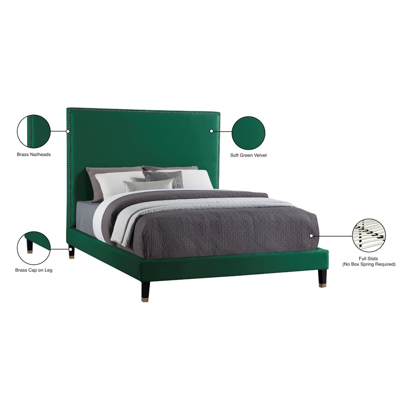 Meridian Furniture Harlie Green Velvet Full Bed