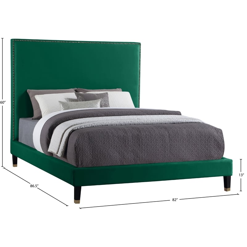Meridian Furniture Harlie Green Velvet King Bed