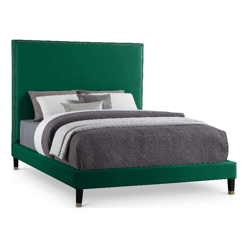Meridian Furniture Harlie Green Velvet Queen Bed