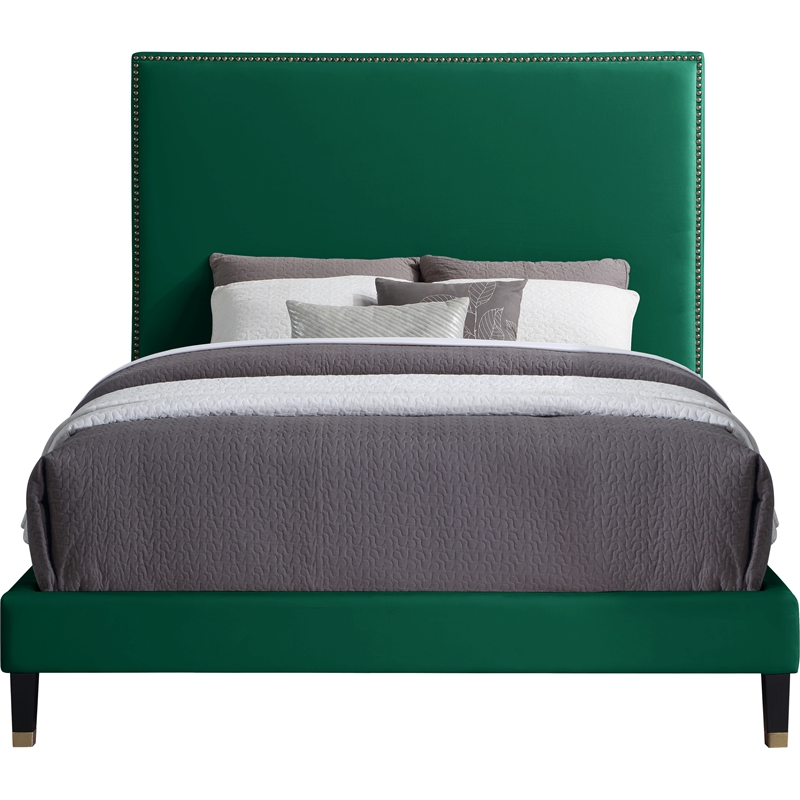 Meridian Furniture Harlie Green Velvet Queen Bed