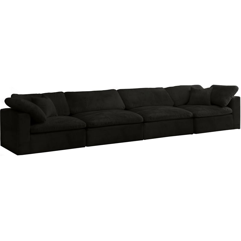 Meridian Furniture Cozy Black Velvet Modular 4 Piece Sofa