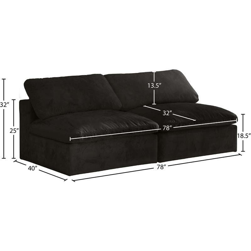 Meridian Furniture Cozy Black Velvet Modular Armless Loveseat