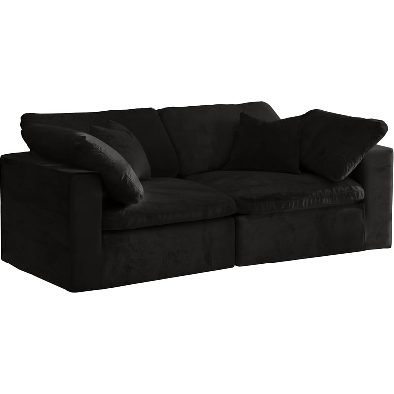 Meridian Furniture Cozy Black Velvet Modular 2 Piece Loveseat