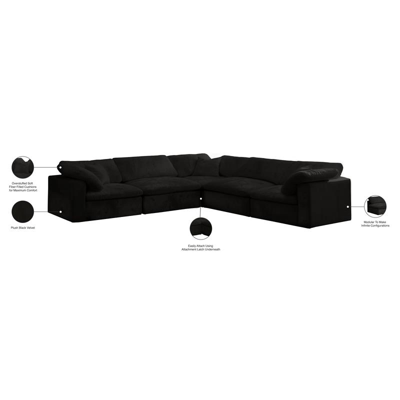 Meridian Furniture Cozy Black Velvet Modular Sectional