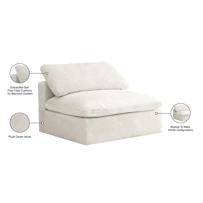 Meridian Furniture Cozy Cream Velvet Modular Armless Chair